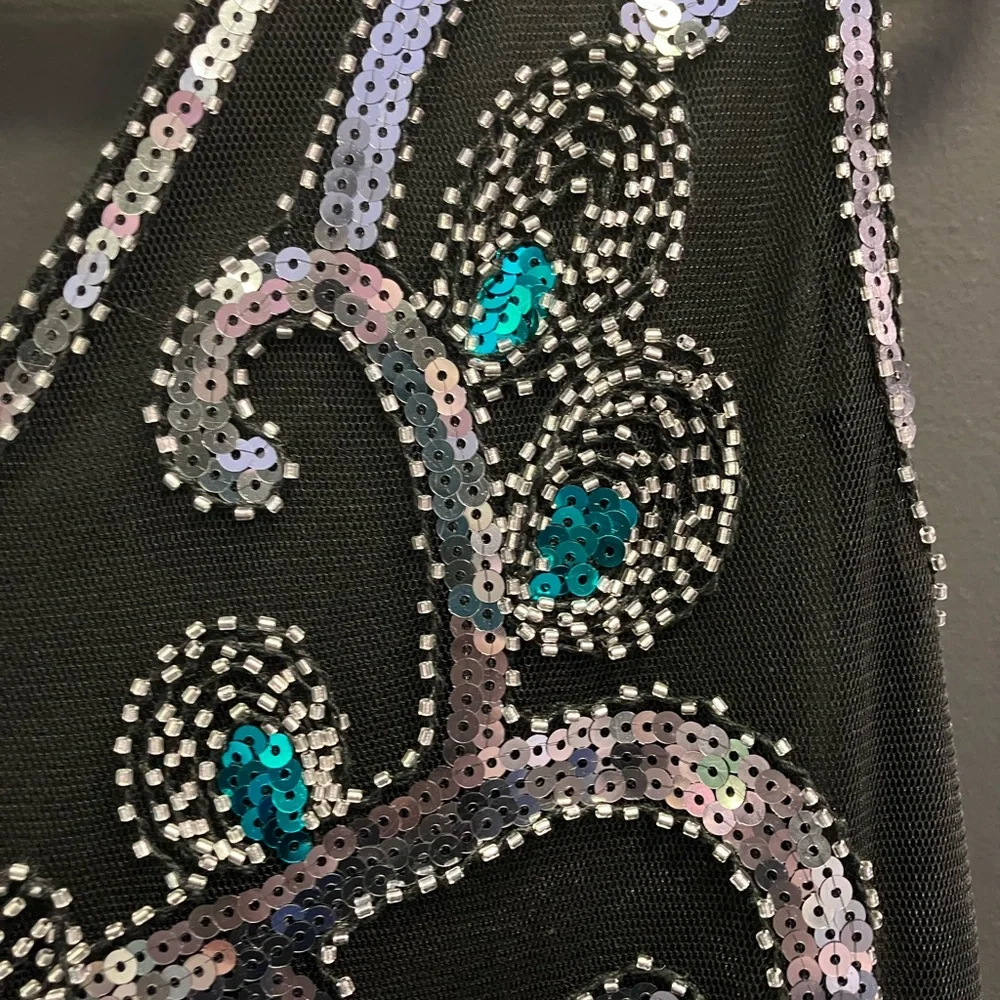 BabeYond black green and Silver peacock embroidered fringe flapper dress XL - Picture 14 of 15